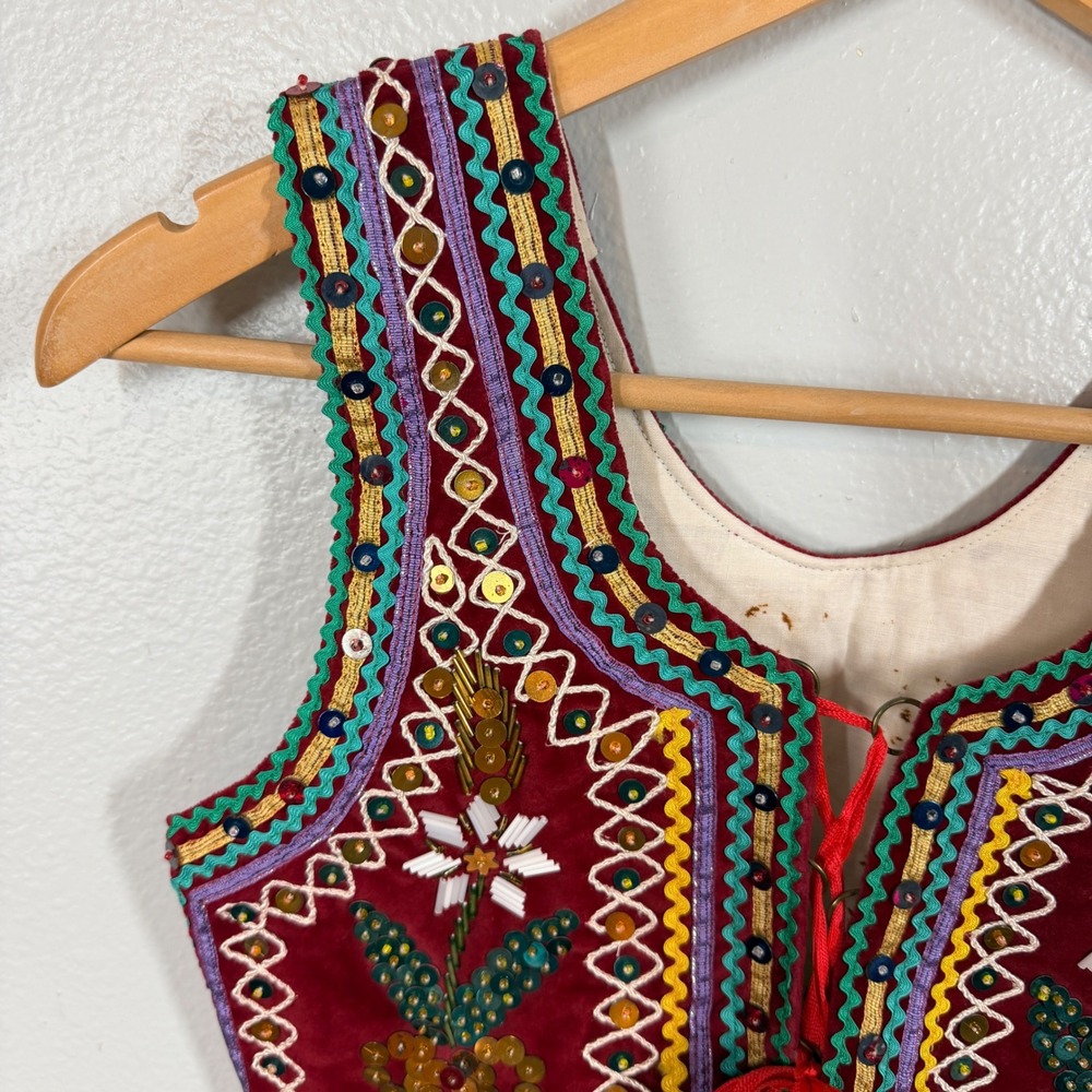 Vintage Polish European Beaded Sequins Velvet Vest Women's Folk Art Festival - Picture 4 of 11